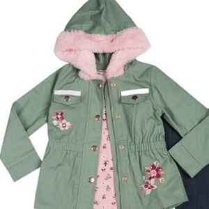 Nwt Little Lass Baby Jacket Sz 4t Embroidered Flower Faux Fur Hood